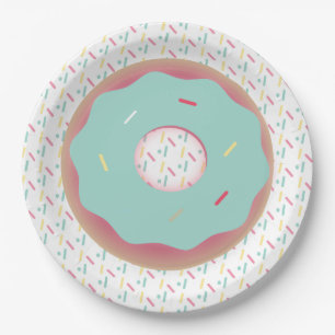 Assiettes En Carton Donut givré sarcelle et paillettes