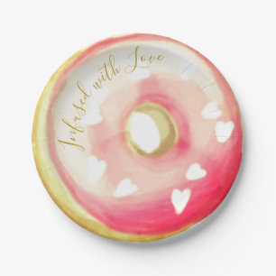 Assiettes En Carton Donut glacé rose pâle infusé d'amour