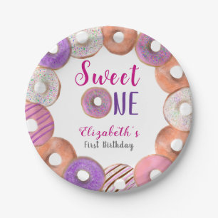 Assiettes En Carton Donut rose sucré un premier anniversaire personnal
