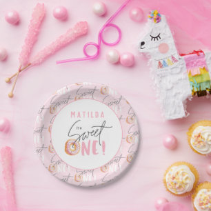 Assiettes En Carton Donut sucré un rose 1er anniversaire fête