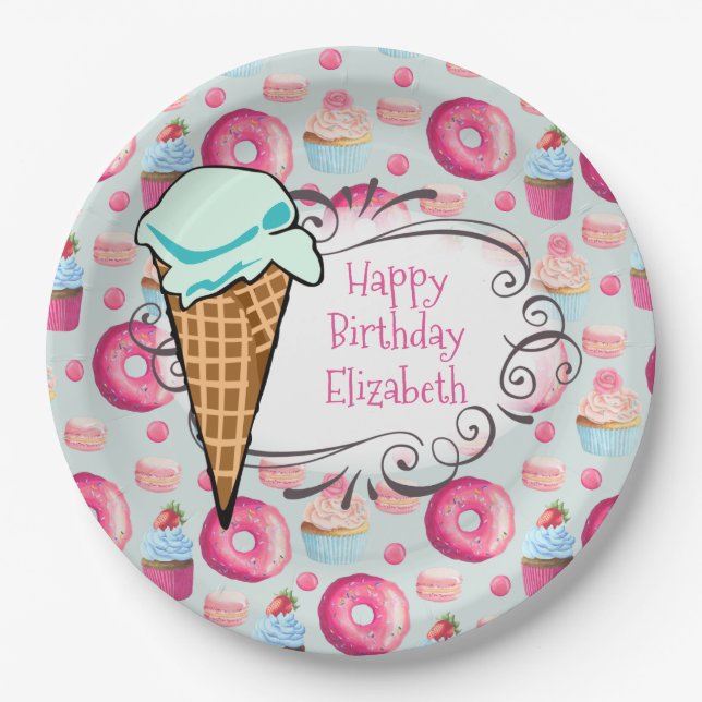 Assiettes En Carton Donuts Macarons Cupcake Ice Cream Personnalisé Ann (Devant)