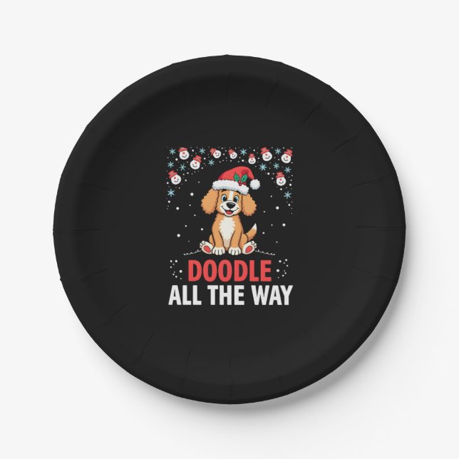 Assiettes En Carton Doodle All The Way Funny Goldendoodle Santa Hat Ch (Devant)