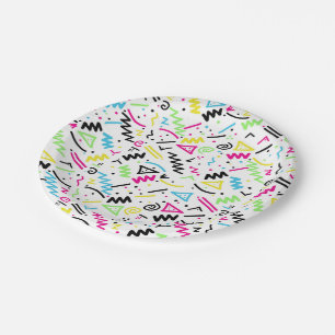 Assiettes En Carton Doodle bleu bleu bleu bleu jaune des années 90 rét