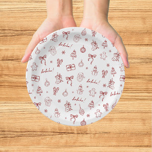 Assiettes En Carton Doodle Dessiné à la Main Fantaisiste Rouge