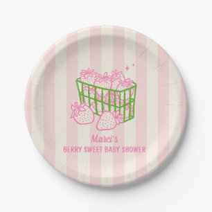 Assiettes En Carton Doodle Douce Baie Rose Verte Fille Baby Shower