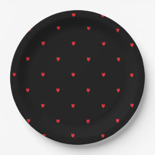Assiettes En Carton Doodle Heart Motifs Red Black Custom Cube Joli