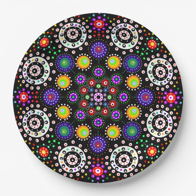 Assiettes En Carton Dot psychédélique Mandala (Devant)