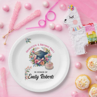 Assiettes En Carton Double Célébration Florale pour la Remise de Diplô