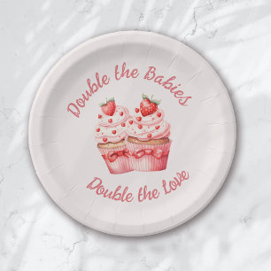 Assiettes En Carton Double le Baby shower jumeau Love Pink Cupcake