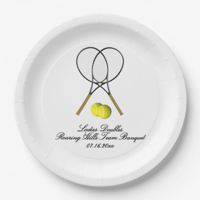 Assiettes En Carton Doubles de tennis 3 lignes de texte (Devant)