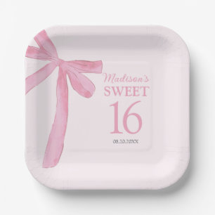 Assiettes En Carton Douce 16e anniversaire personnalisé Coquette Rose