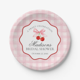 Assiettes En Carton Douce Cerise Rose Fête de Mariage à Carreaux