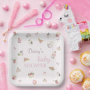 Assiettes En Carton Douce Désert de Fraises Fête de Naissance Aquarell