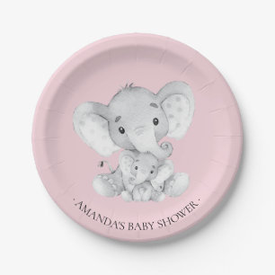 Assiettes En Carton Douce Eléphant filles Baby shower 7" Plaque