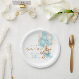 Assiettes En Carton Douce Fête Bébé Garçon Ourson Bleu Ballon Ruban