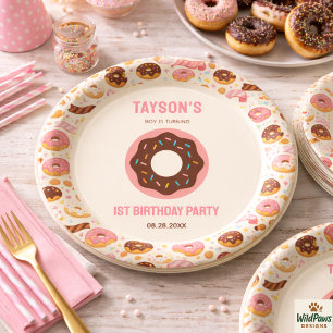 Assiettes En Carton Douce Fête d'anniversaire de 1 an de Donut Adora