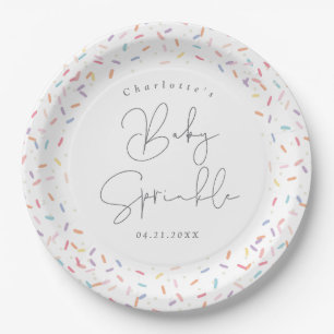 Assiettes En Carton Douce Fête de Bébé avec des Paillettes Arc-en-Ciel