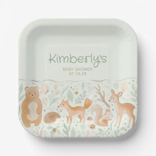 Assiettes En Carton Douce Fête de Bébé Thème Animaux de la Forêt Mixte