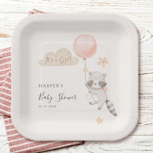 Assiettes En Carton Douce Fête de Naissance au Raton Laveur en Ballon