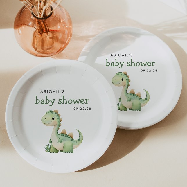 Assiettes En Carton Douce Fête de Naissance de Dinosaure Vert (Créateur téléchargé)