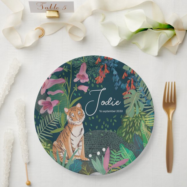 Assiettes En Carton Douce Fête de Naissance de Tigre dans la Jungle    (Mariage)