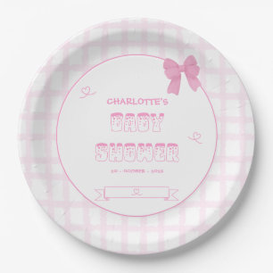 Assiettes En Carton Douce Fête de Naissance Pastel Rose Gingham