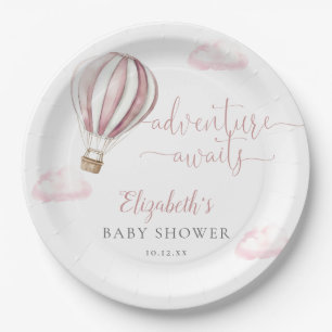 Assiettes En Carton Douce Fille Ballon à Air Chaud Baby Shower Rose