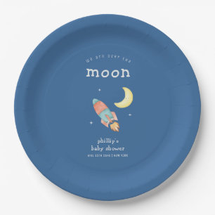 Assiettes En Carton Douce Fille Minimaliste Au-Delà de la Lune Fusée B