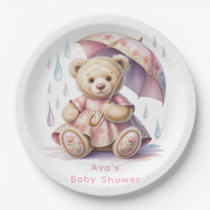 Assiettes En Carton Douce Fille Ourson Baby Shower