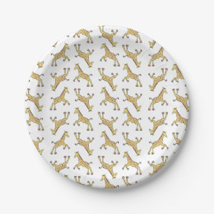 Assiettes En Carton Douce Girafe Motif Baby Shower Blanc