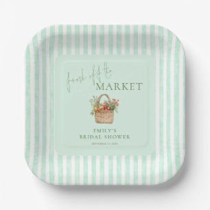 Assiettes En Carton Douce Mariée aux Rayures Vertes Fraîche du Marché