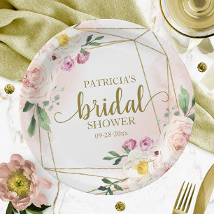 Assiettes En Carton Douce Mariée Florale Géométrique Dorée