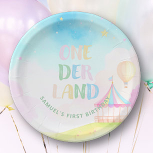 Assiettes En Carton Douce onederland aquarelle pastel 1er Anniversaire