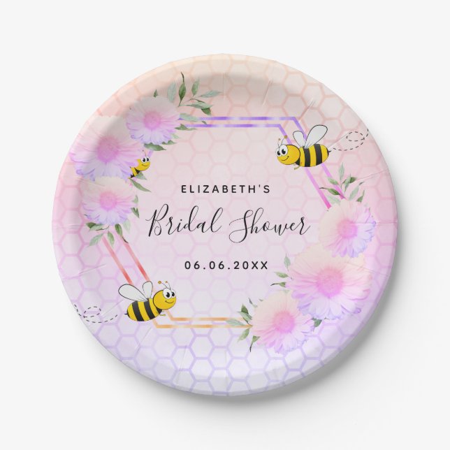 Assiettes En Carton Douce pluie rose violet future mariée  (Devant)