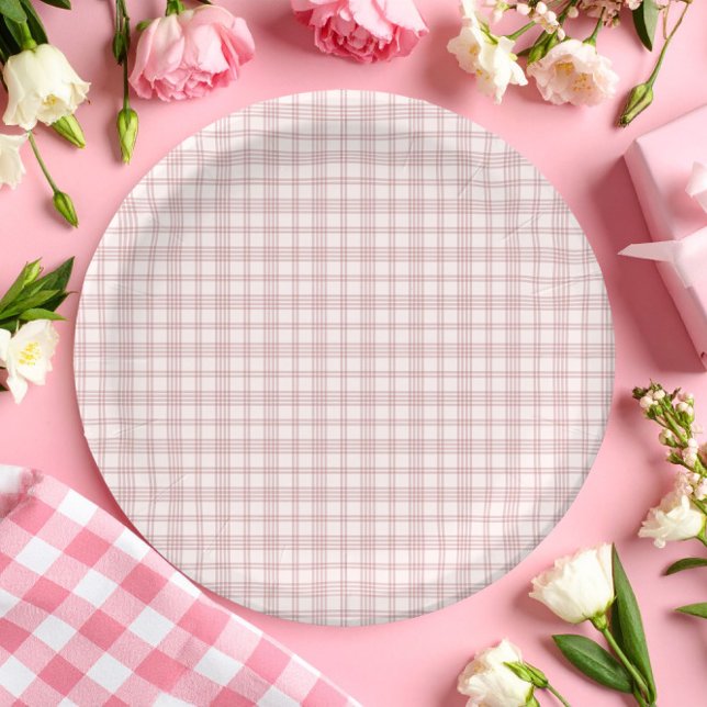 Assiettes En Carton Douce robe rose à carreaux pour Baby Shower de mar (Créateur téléchargé)