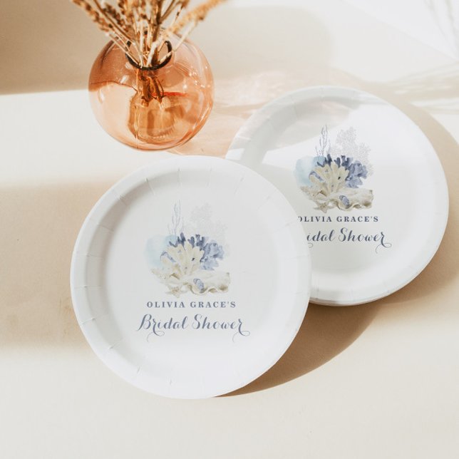 Assiettes En Carton Douce soirée de mariage plage côtière coquillage b (Créateur téléchargé)