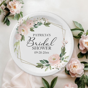Assiettes En Carton Douce Teinte Rose Florale Géométrique pour une Fêt