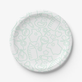 Assiettes En Carton Douces arroses blanc vert