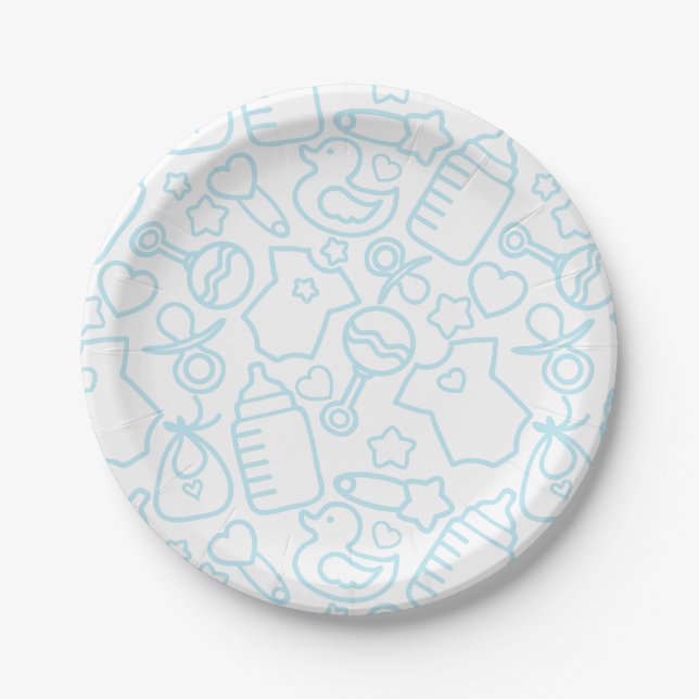 Assiettes En Carton Douces arroses Bleu Blanc (Devant)