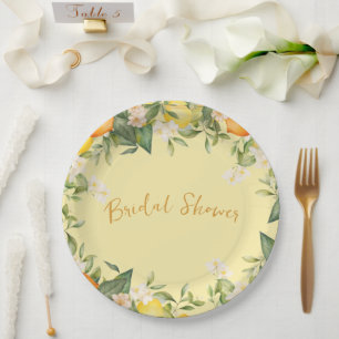 Assiettes En Carton Douceur de Mariée Citron Oranges Floral Citron