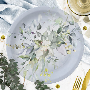 Assiettes En Carton Douceur de verdure bleu poussiéreux Lavis de maria