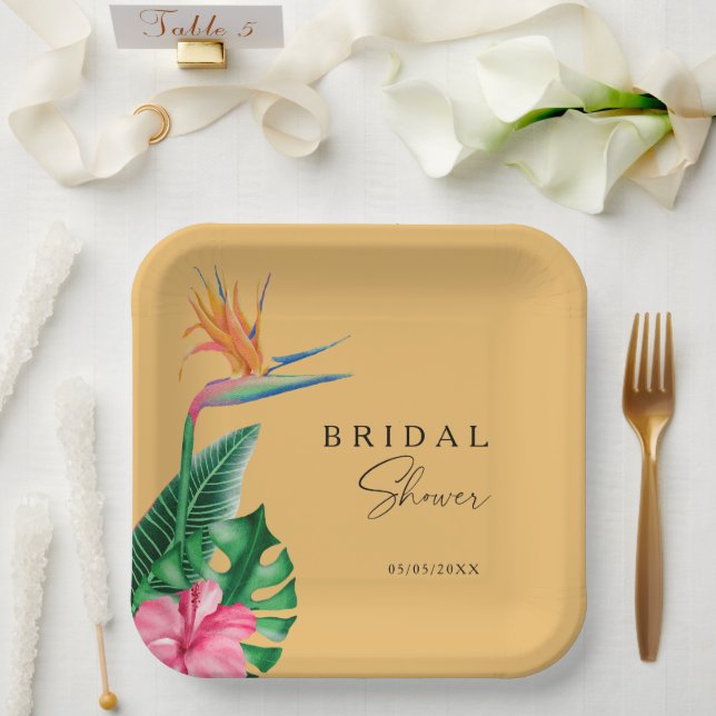 Assiettes En Carton Douche à nuptiale florale tropicale (Mariage)