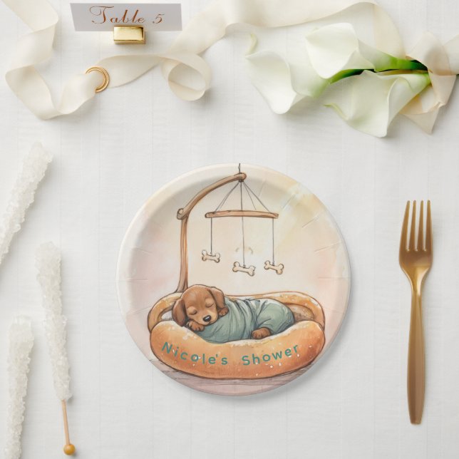Assiettes En Carton Douche de bébé teckel  (Mariage)