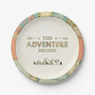 Assiettes En Carton Douche de carte du monde de voyage de plaques à