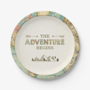 Assiettes En Carton Douche de carte du monde de voyage de plaques à