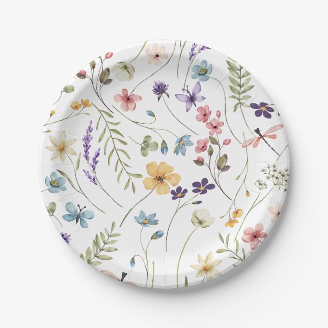 Assiettes En Carton Douche de mariée fleur sauvage (Devant)