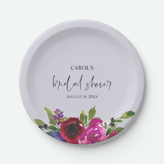 Assiettes En Carton Douche de Mariée Fleurie Aquarelle Lavande Poussié