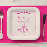 Assiettes En Carton Douche de mariée rose rétro griffée manuscrite<br><div class="desc">Dessin griffé à la main rétro ruban rose vintage douche nuptiale plaque papier modèle douche nuptiale personnalisée vaisselle</div>