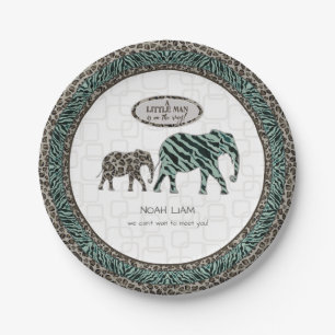 Assiettes En Carton Douche de zèbre de bébé d'homme d'éléphants d