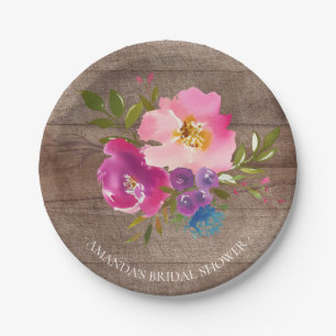 Assiettes En Carton Douche en bois rustique 7" de fleurs de ressort